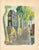 Original 1932 Art Deco sporting print by Milivoj Uzelac depicting cyclists traveling along a tree-lined French road. From...