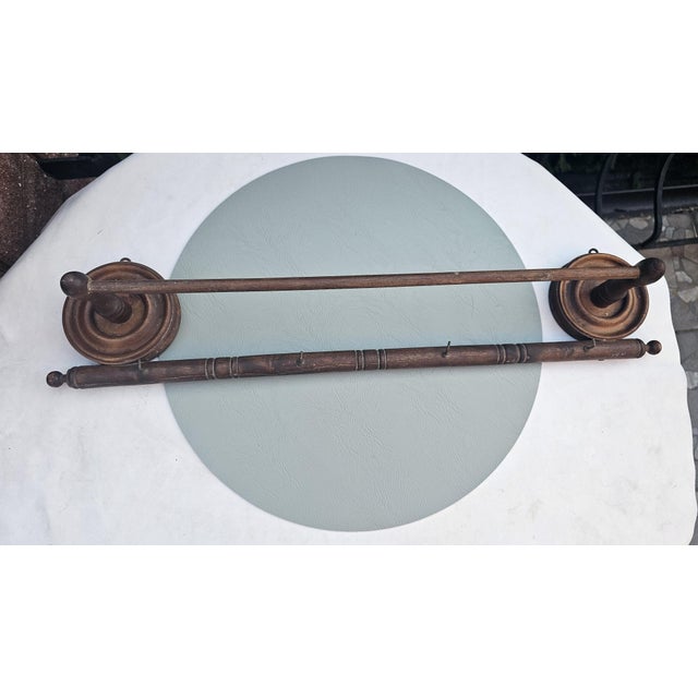 Pre-war wooden hanger, dimensions: height 11.5 cm, width 58.5 cm, depth 11 cm.