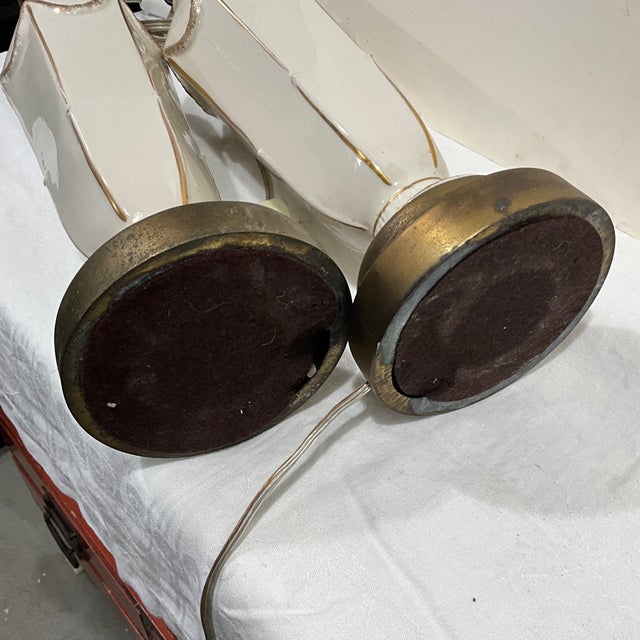 Pair French Empire Neoclassical Mid Century Porcelain Table Lamps Butterfly Finial For Sale - Image 9 of 11