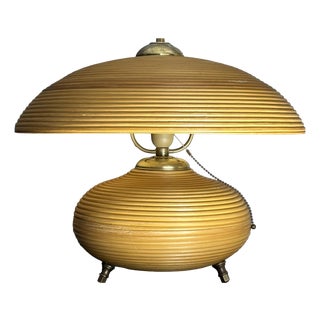 Pencil Reed Rattan Bamboo and Brass Mushroom Table Lamp, Italy, 1970s For Sale