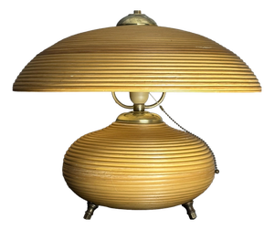 Pencil Reed Rattan Bamboo and Brass Mushroom Table Lamp, Italy, 1970s