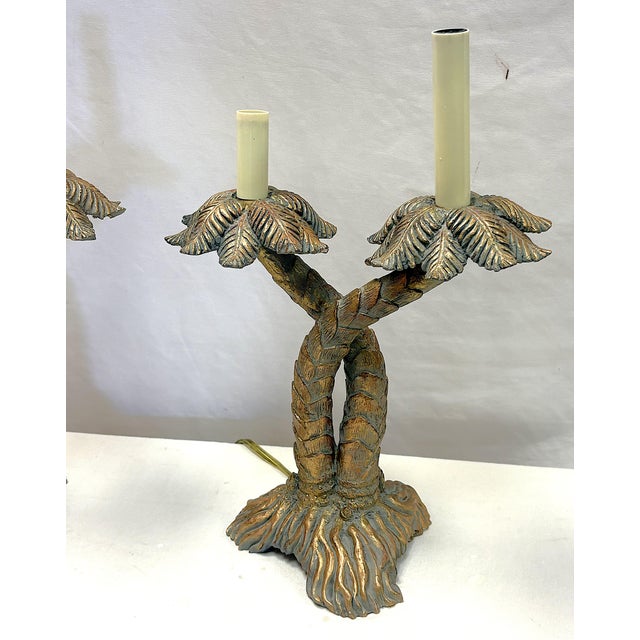 Vintage Coastal Double Crossed Palm Tree Table Lamps- A Pair For Sale - Image 9 of 18