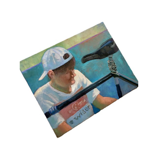 2000 - 2009 Signed Contemporary Cyclist Portrait Painting / Acrylic Bicycle Sports Figural Form Wall Art For Sale - Image 5 of 8