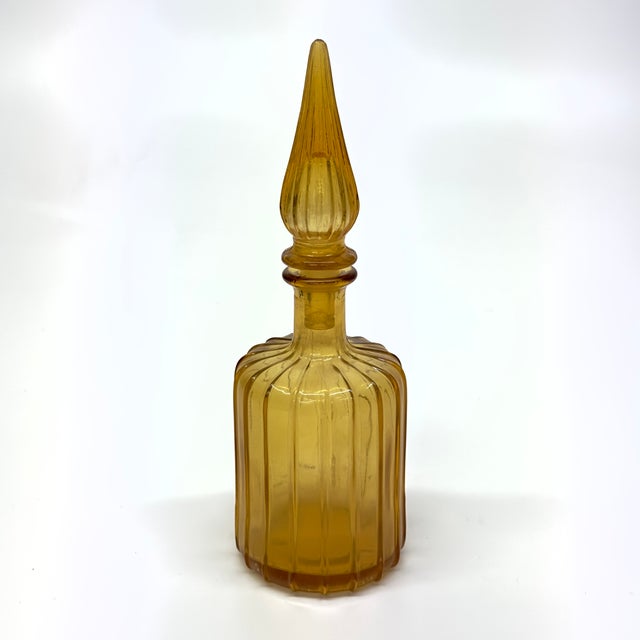 Mid 20th Century Mixed Yellow & Amber Striated Glass Decanter Curation - Group of 3 For Sale - Image 5 of 10
