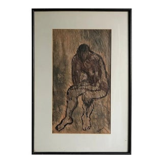 Vintage Expressionist Portrait Painting of Sitting Man, Signed by Artist For Sale
