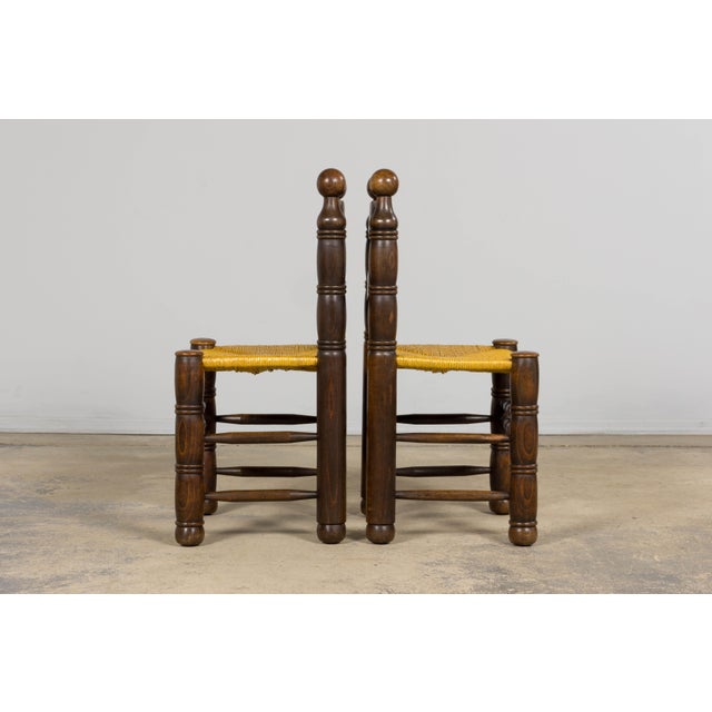 Set of Six French Modernist Dining Chairs, Oak & Rush, 1960 For Sale - Image 15 of 18