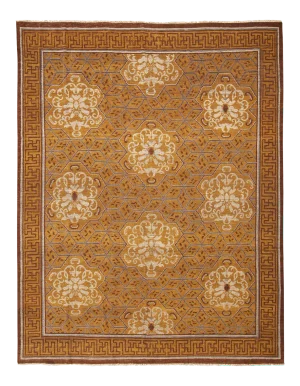 Rug & Kilim Classic Style Rug, Brown with White Floral Medallions, 3x5