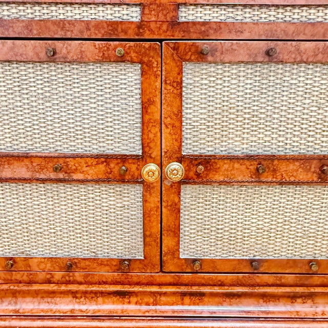 Brown Maitland-Smith British Colonial Style Woven Rattan & Leather Coffee Table Chest For Sale - Image 8 of 14
