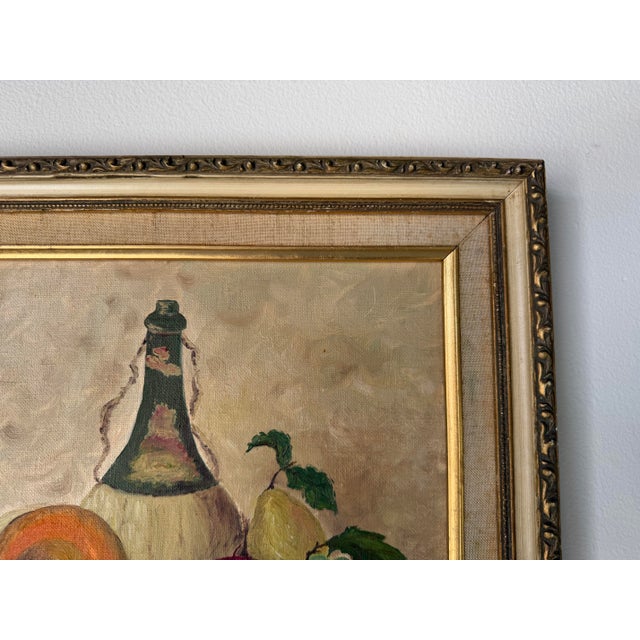 Wood 1970s Frances Heller “Fruit and Wine” Still Life Oil on Canvas Board Painting, Wood Framed For Sale - Image 7 of 10