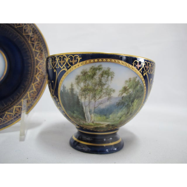 19th Century 19th Century Carl Knoll Karlsbad Gilt Hand Painted Landscape Porcelain Coffee Cup & Saucer For Sale - Image 5 of 10