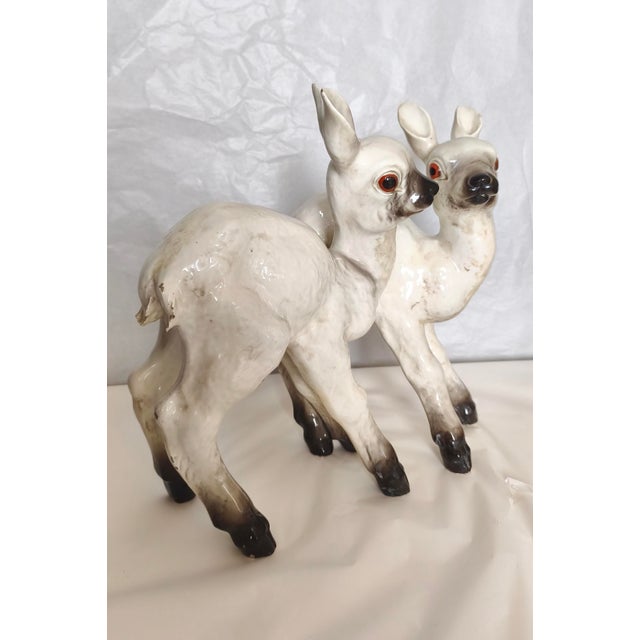 Mid-Century Modern Vintage Mollica Ceramic Statue of Two Lambs, Italy, 1940s For Sale - Image 3 of 15