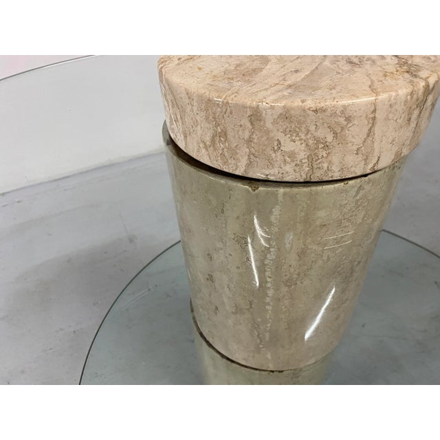 1980s 1980s Italian Travertine Rotating Tiered Glass Side Table For Sale - Image 5 of 9