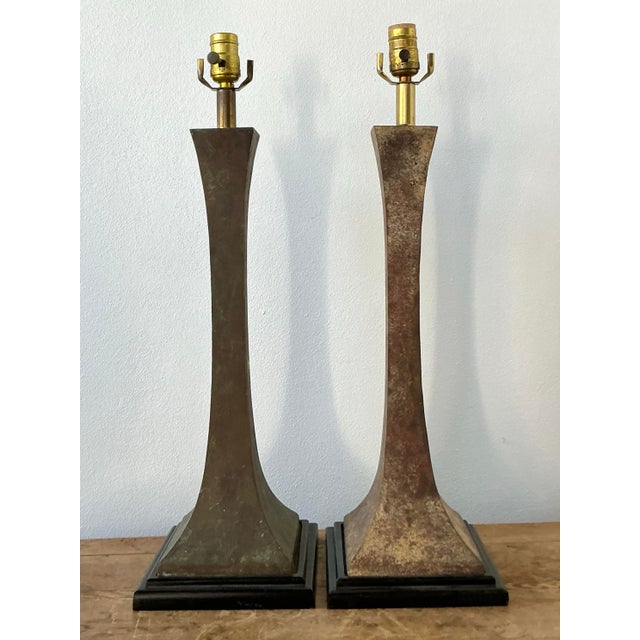 Vintage Boho Stewart Ross James Verdigris Bronze Lamps - A Pair For Sale - Image 9 of 12