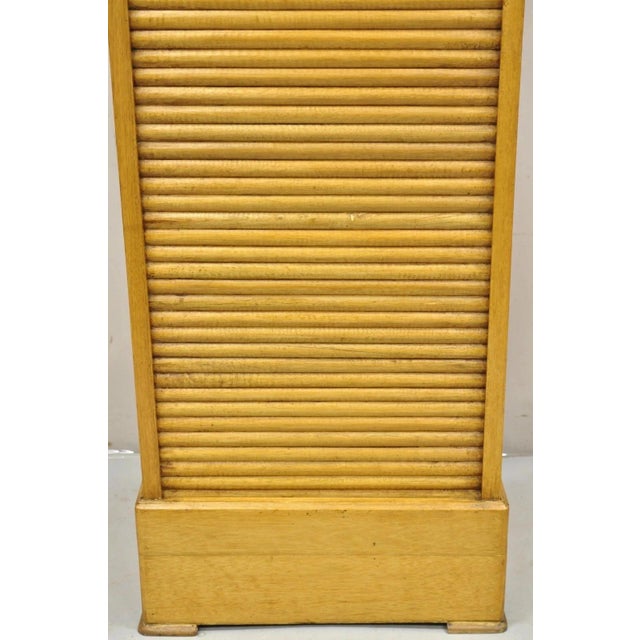 Early 20th Century Antique Arts & Crafts Oak & Maple Tambour Shutter Door Lectern Filing Cabinet For Sale - Image 5 of 12