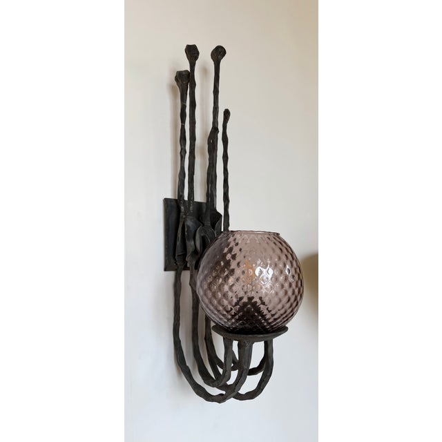 Wrought Iron and Glass Sconces by Pozzebon. Italy, 1970s, Set of 3 For Sale - Image 9 of 14