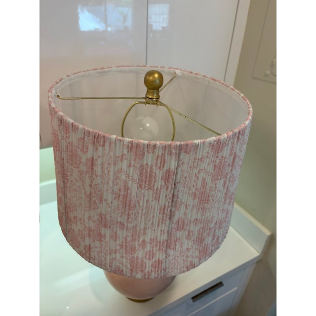 Blush Lillian August Blush Double Gourd Table Lamps With Pleated Floral Shades - A Pair For Sale - Image 8 of 9