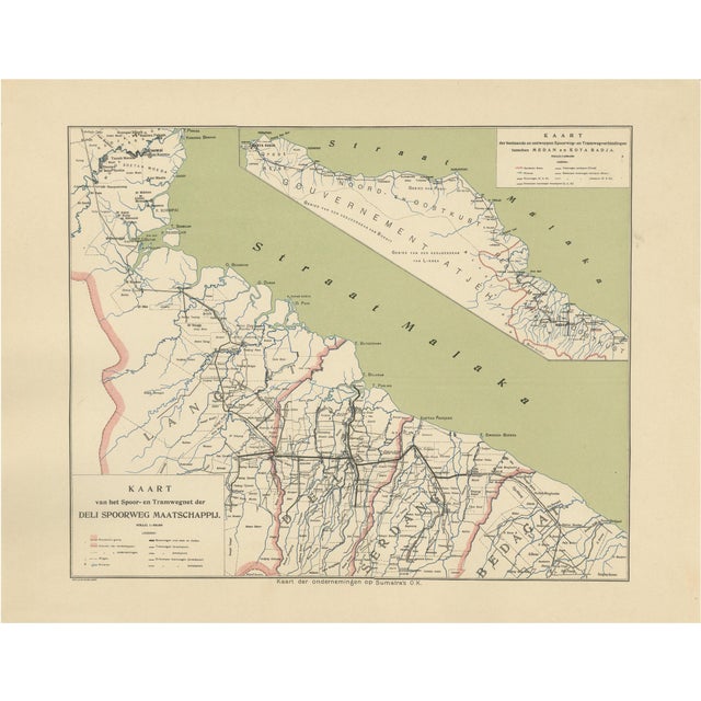 Deli Railway System Map of East Sumatra, 1910s For Sale