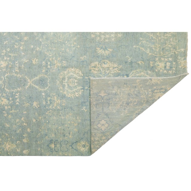 Transitional Blue Transitional Handmade Wool and Silk Rug With Floral Design For Sale - Image 3 of 10