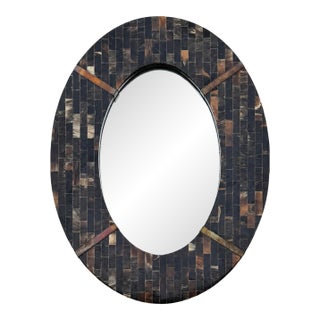 Vintage Tessellated Horn and Brass Oval Wall Mirror by Enrique Garcel For Sale