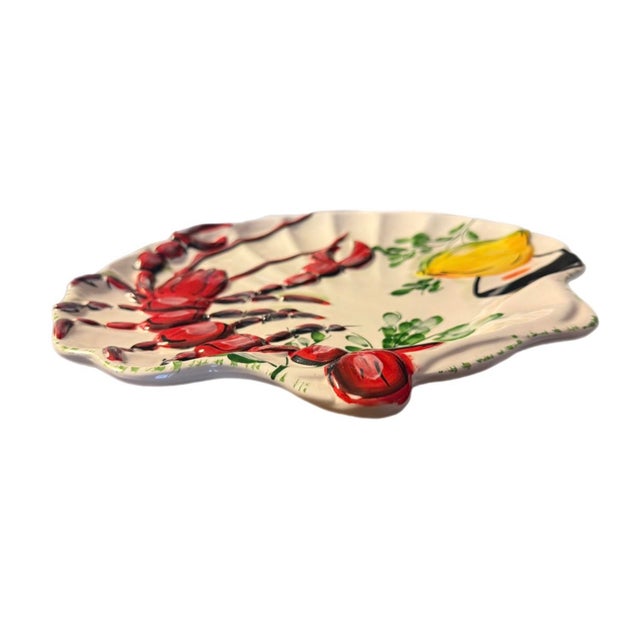 Ceramic Late 20th Century Hand-Painted Raised Lobster & Lemon Ceramic Platter For Sale - Image 7 of 8