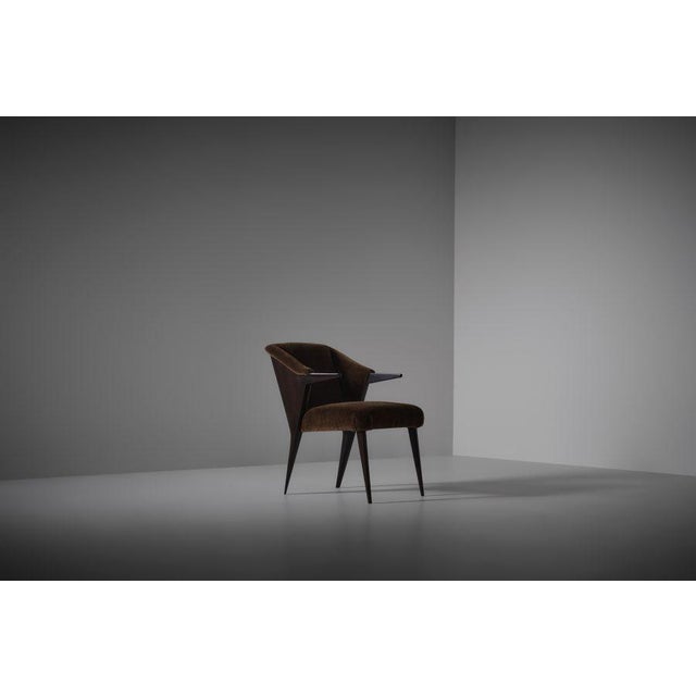 Walnut and Mohair Side Chair by Augusto Romano, Italy, 1940s For Sale - Image 9 of 9