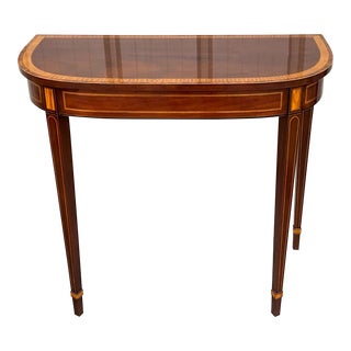 1970s Baker Furniture Banded Mahogany and Satinwood Console Table For Sale
