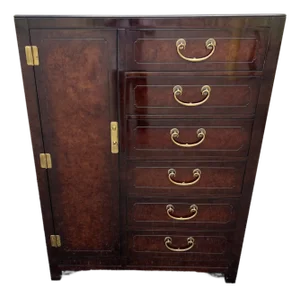 Mid 20th Century Hickory White Hollywood Regency Chinoiserie Mahogany Gentleman's Chest