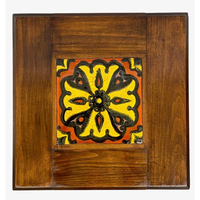 Wood Vintage Tile Top Side Table With Turned Legs and Wood Frame For Sale - Image 7 of 11