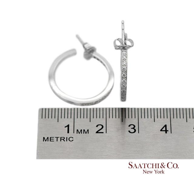 18k(750) Solid White Gold Natural Diamond Hoop Earrings, A Pair For Sale - Image 13 of 13
