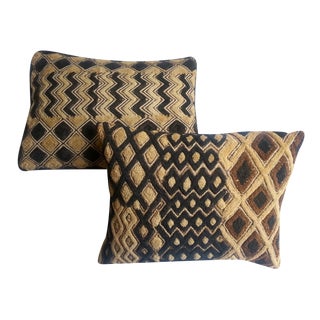 African Raffia Pillows - A Pair For Sale