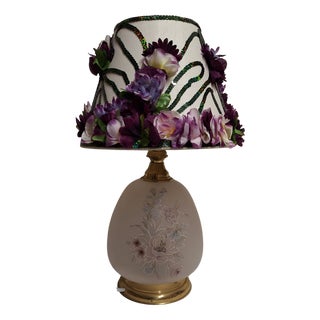 Vintage Brass and Glass Table Lamp with Handmade Lampshade, 1980s For Sale