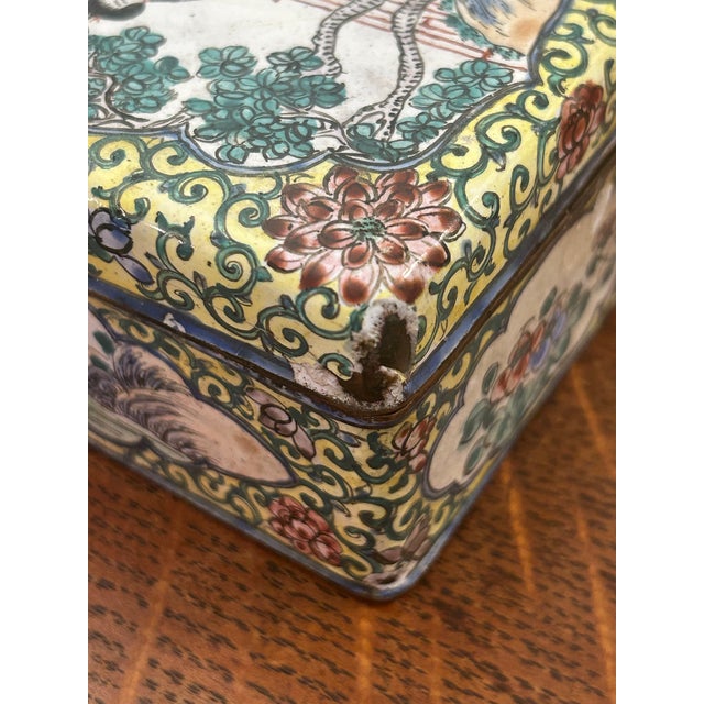 Early 20th Century Chinese Canton Enamel on Copper Figural Box With Qianlong Mark For Sale - Image 11 of 12