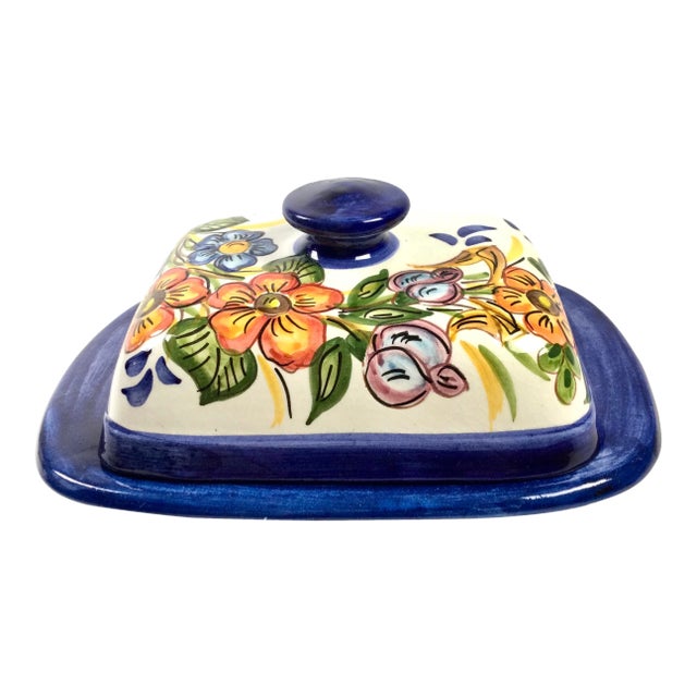 Vintage Hand-Painted Butter Dish or Condiment Holder by Olaria For Sale
