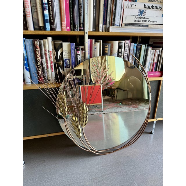 Vintage Curtis Jere Wheat Sheaf Large Wall Mirror Metal Sculpture Regency For Sale - Image 9 of 16