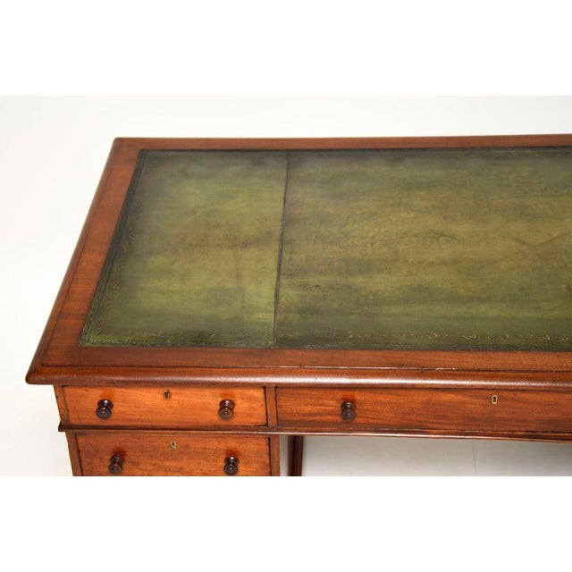 Wood Antique Victorian Pedestal Desk in Walnut with Leather Top, 1860 For Sale - Image 7 of 12