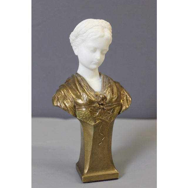 Bust of a Young Woman in Bronze and Marble by Vordormayer For Sale - Image 9 of 13