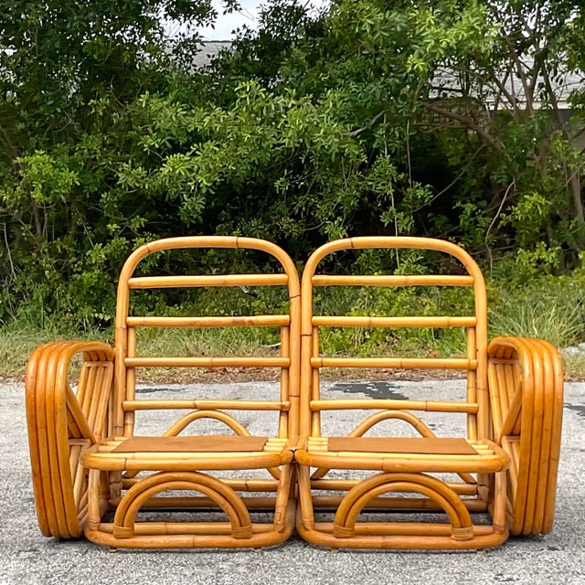 Paul Frankl Vintage Coastal Four Strand Bent Rattan Loveseat After Frankl For Sale - Image 4 of 9