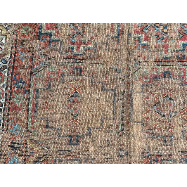 Vintage Caucasian Hand-Knotted Low Pile Rug – Distressed Geometric Tribal Rug For Sale - Image 4 of 11