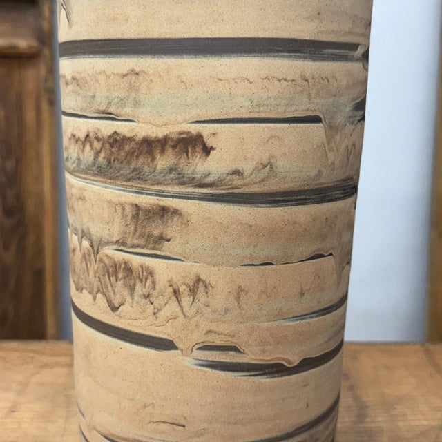 Tall and Slender Beige & Clay Brown Ceramic Vase For Sale - Image 4 of 8