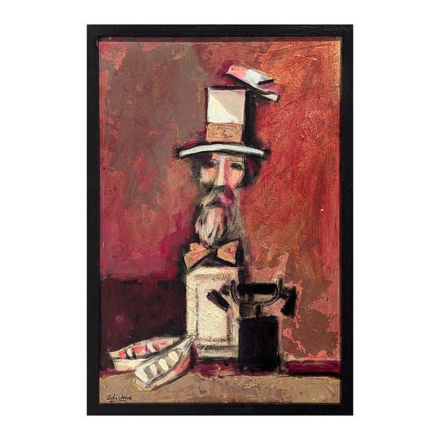 David Adickes Modern Abstract Painting of a Bearded Man Sculpture with a Bird, Phone, & Boats, 1990s For Sale - Image 4 of 11