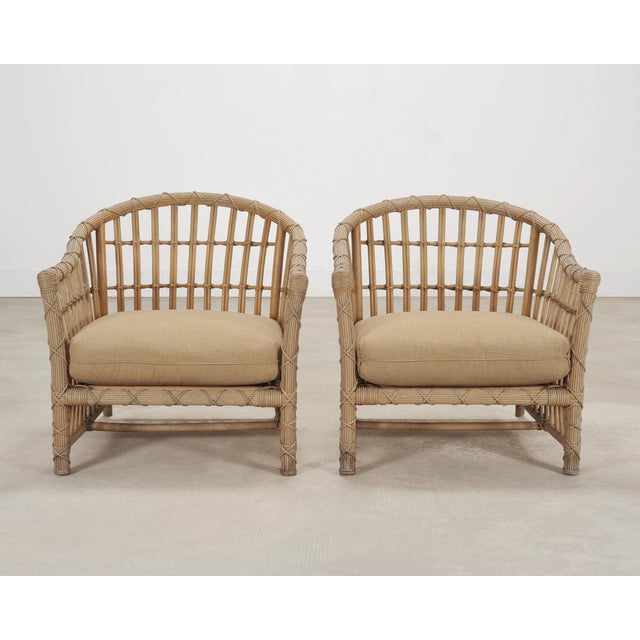 Danny Ho Fong Set of Six Rattan Lounge Chairs & Two Ottomans by Danny Ho Fong For Sale - Image 4 of 18