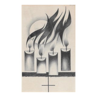 1960s Adalie Brent Four Candles Drawing For Sale