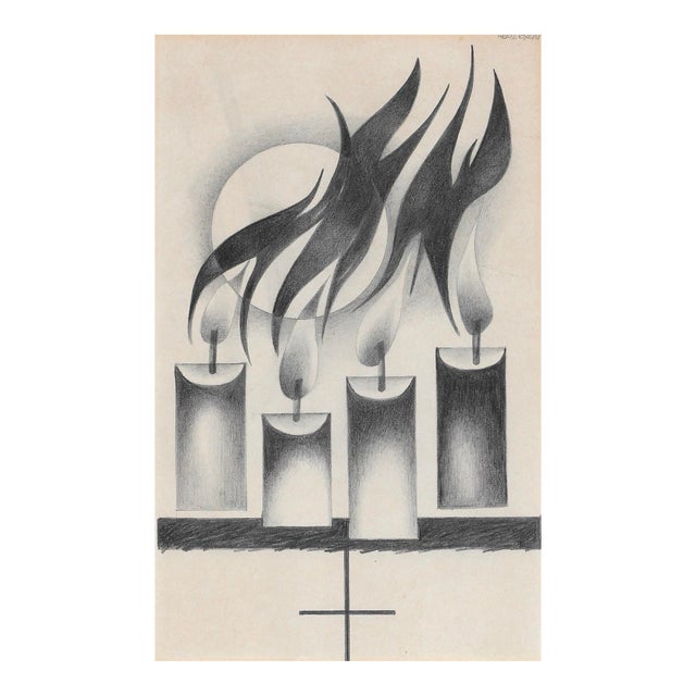 1960s Adalie Brent Four Candles Drawing For Sale