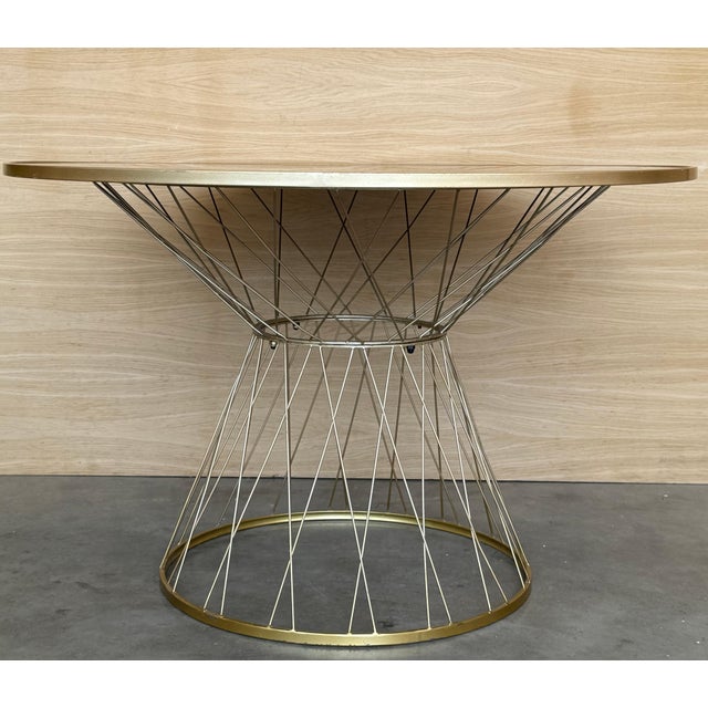 Mid Century Modern Gilded Allure Style Round Dining Table with Black Glass For Sale - Image 16 of 18