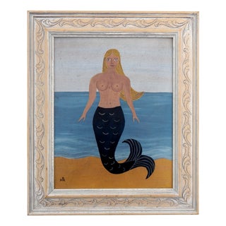Matt Rix, Naive Style Mermaid Portrait, 2000s, Oil Painting, Framed For Sale