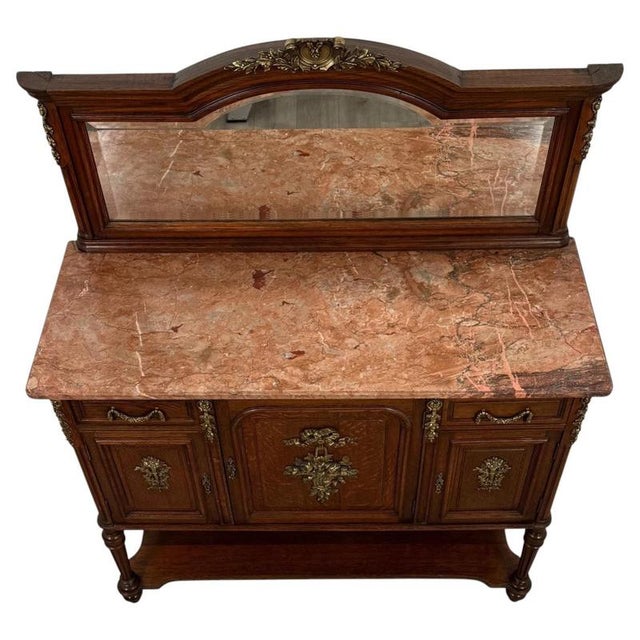 Metal 19th Century Antique French Marble-Top Cabinets with Mirrors, Set of 2 For Sale - Image 7 of 17