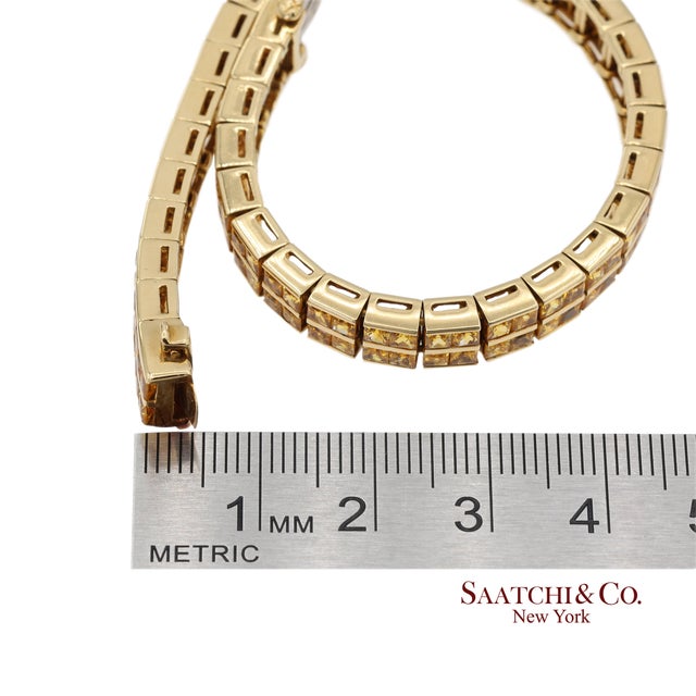 12.50 Ct Natural Yellow Sapphire Princess Cut Bracelet in 18k Yellow Gold For Sale - Image 11 of 13