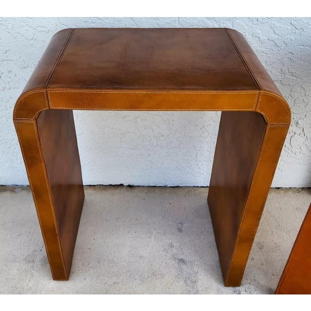 Late 20th Century MCM Leather Side Tables Waterfall Pair For Sale - Image 5 of 11