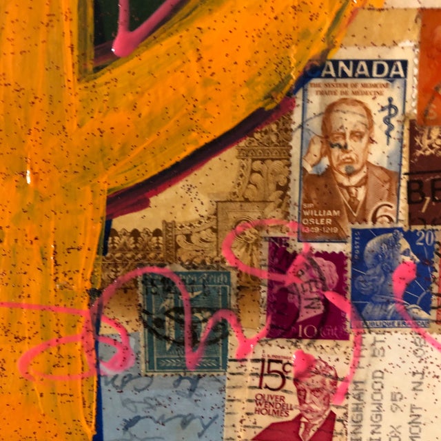 Original painting over collaged vintage papers wrapped around cardboard 12.5 x 16.5 unframed signed bottom right Check out...