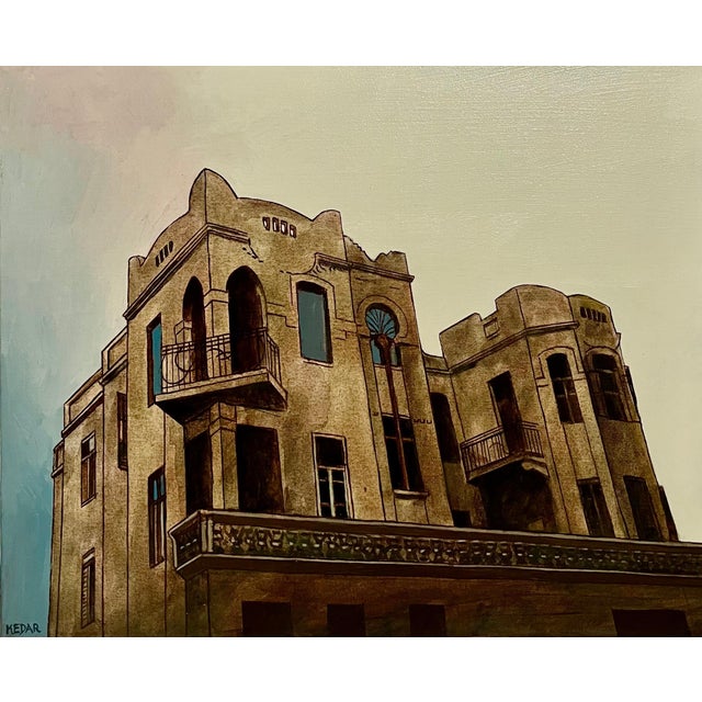 Contemporary Dan Kedar, Israeli Modernist Oil Canvas Architecture Painting Dan Kedar, Bezalel Artist, c. 20th century For Sale - Image 3 of 7